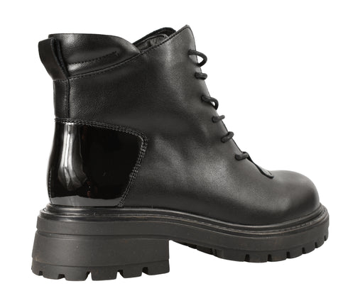 Ghete casual, dama, PASS COLLECTION JH50013A, negru, piele naturala, cu toc